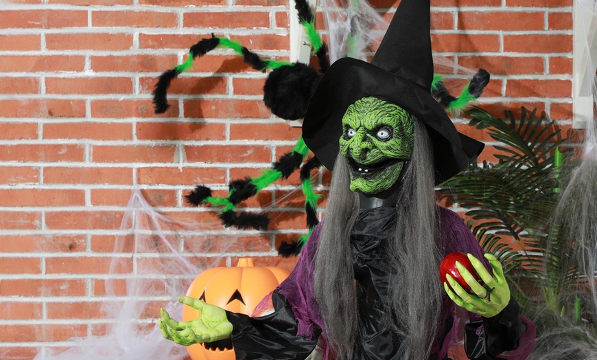 Image 20: Outsunny Voice Activated Halloween Animatronics Witch