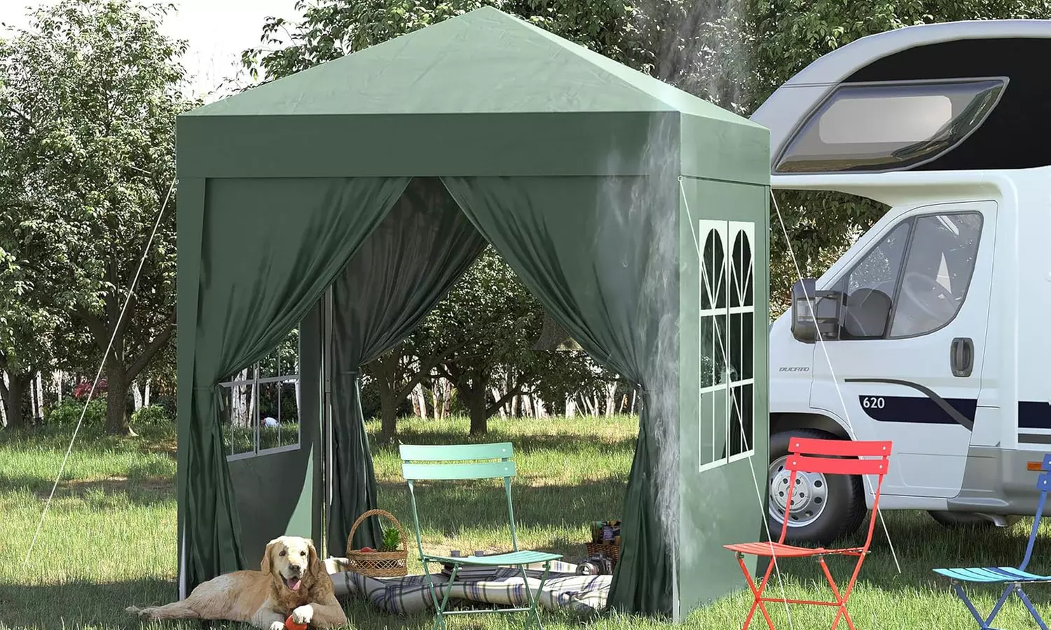 Outsunny Pop-Up Gazebo 2m x 2m with Side Panels in Blue, Black, Green