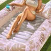 Image 2: Inflatable Tanning Pool Lounger Float with Pillow and Cup Holder
