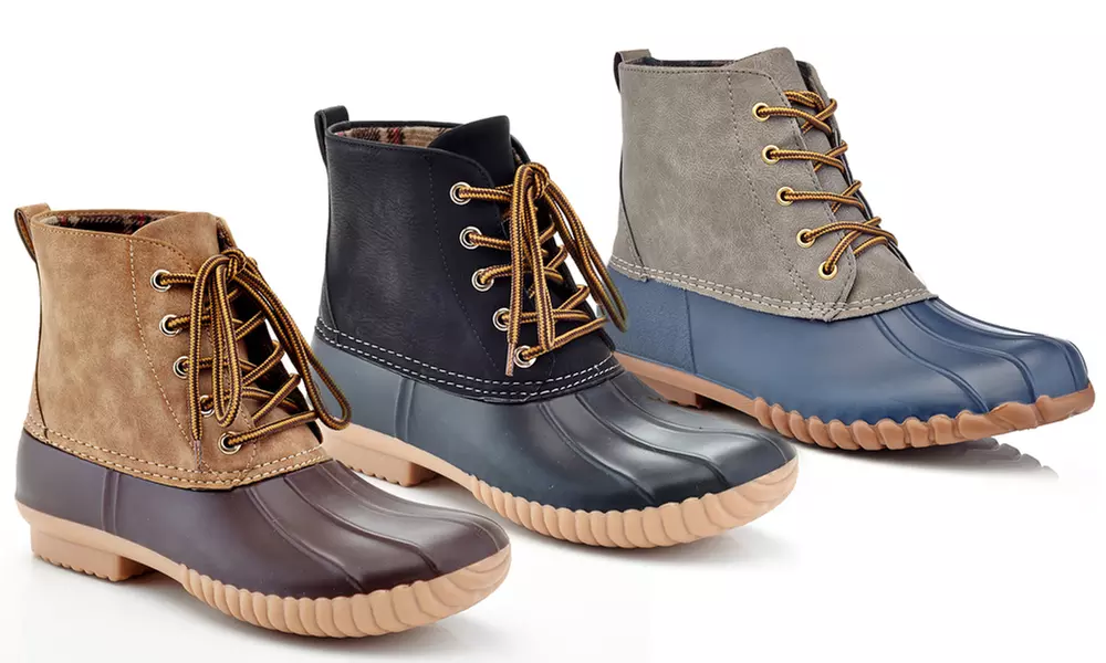 Women's Lace-Up All-Weather Waterproof Rubber Duck Boots (Up to Size 11) - Primary Image