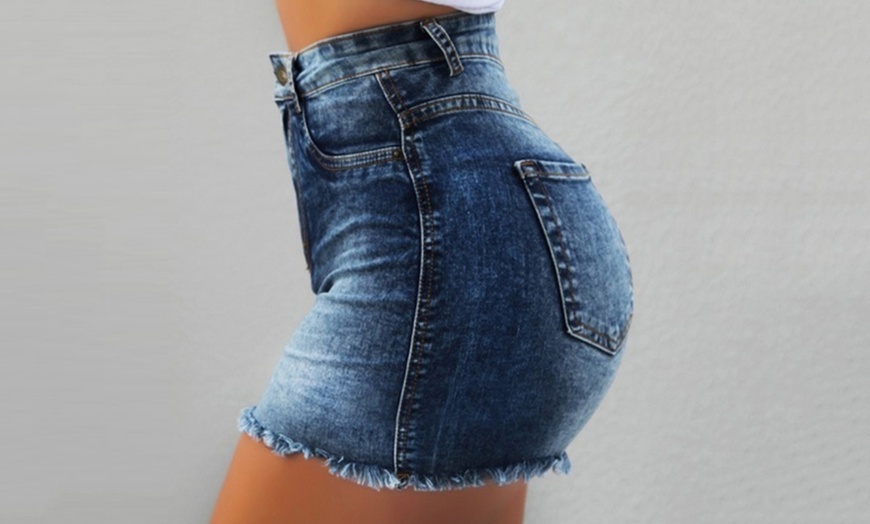 Image 4: High-Waisted Denim Shorts