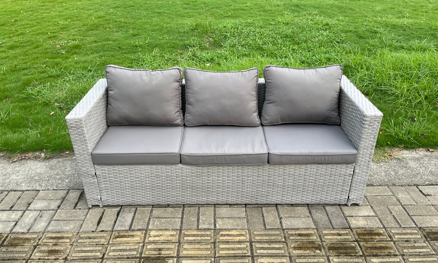 Image 2: Fimous 11-Seater Rattan-Effect Dining Set with Adjustable Table