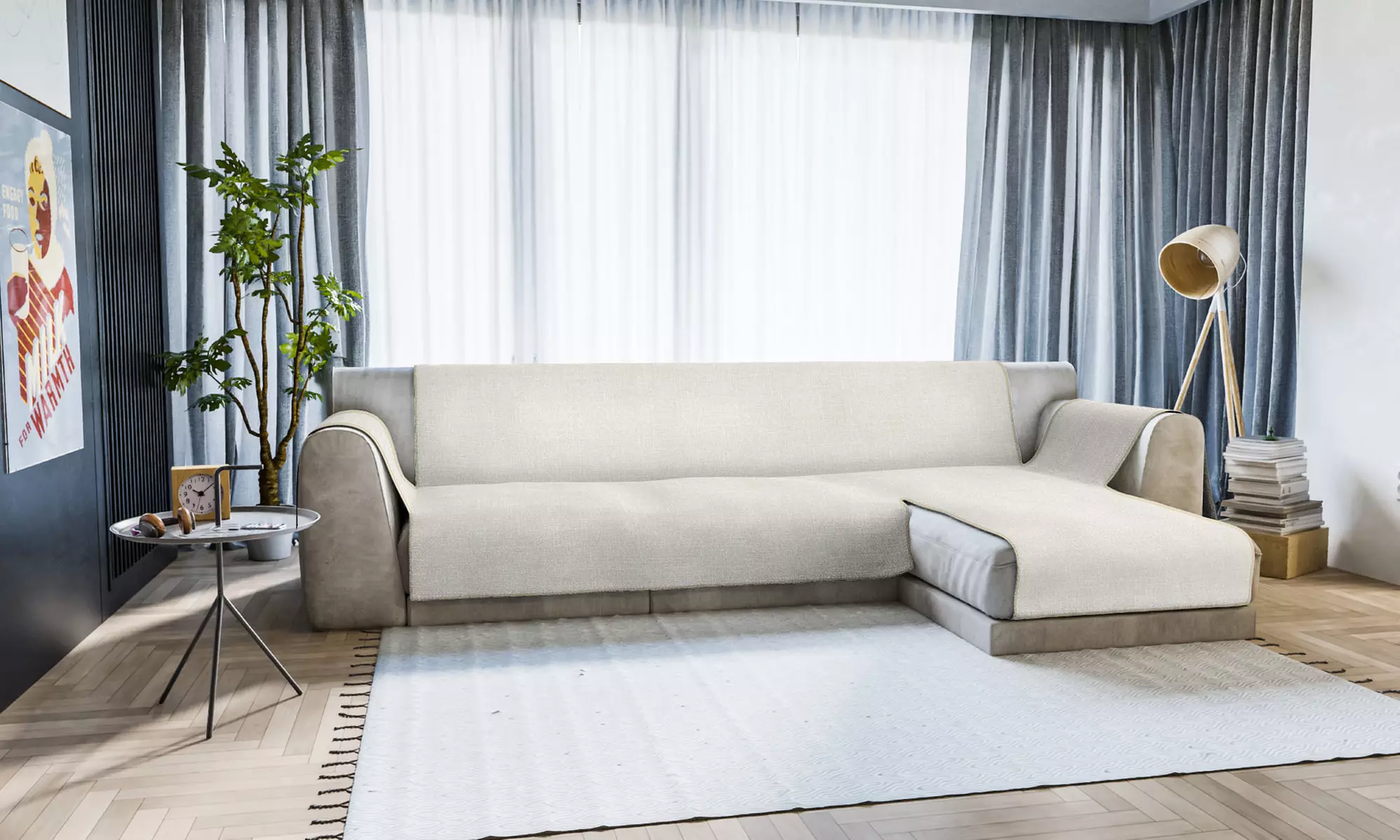 Copridivano antiscivolo con penisola