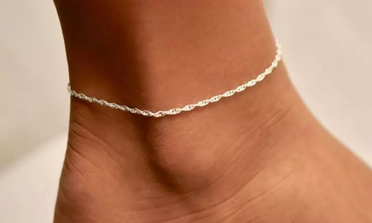 Italian Sterling Silver 9 or 10 Inch Spiral Singapore Anklet