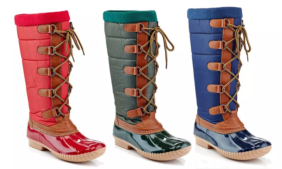 Women's Knee-High Quilted Waterproof Duck Boots with Warm Lining - Primary Image