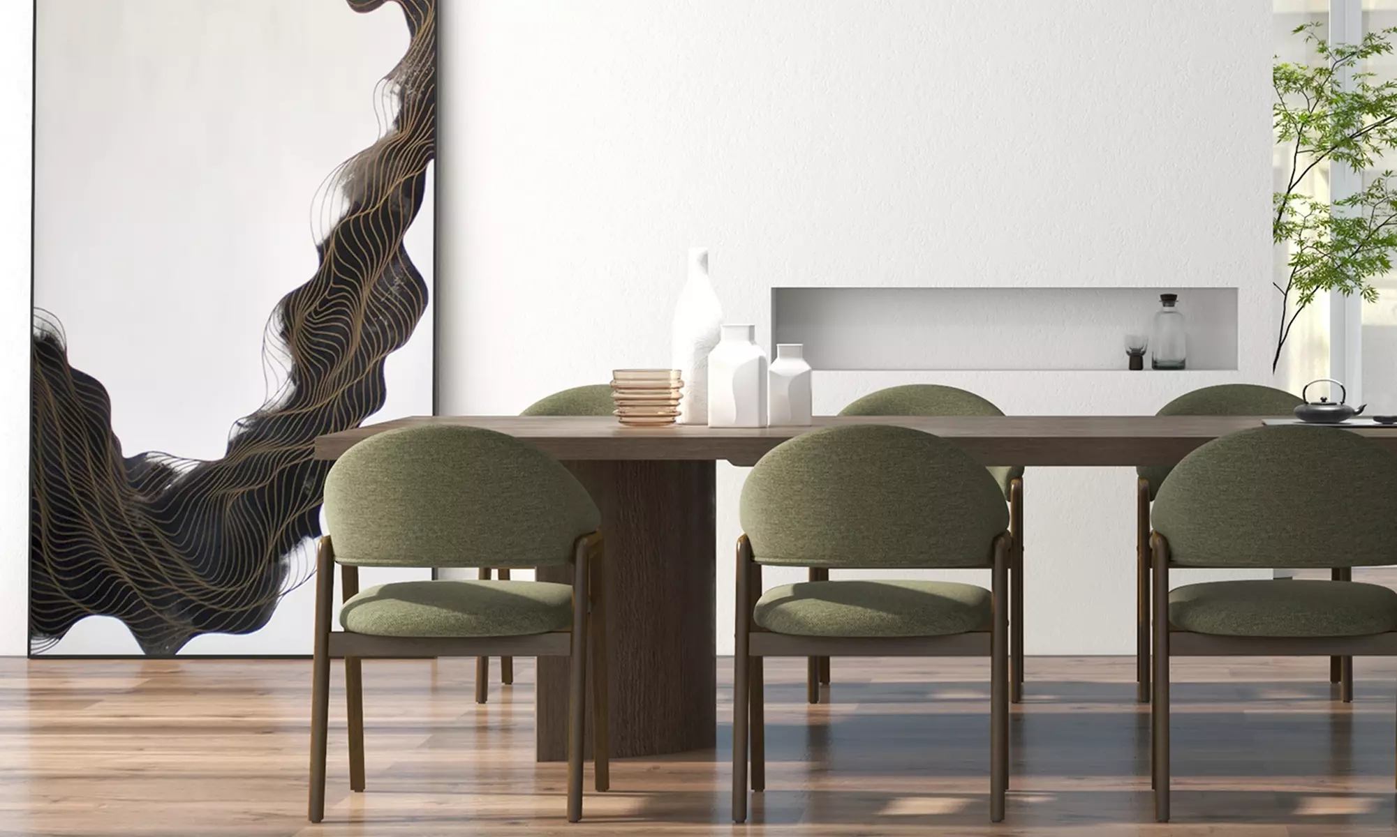 Sillas de comedor tapizadas con patas de madera Woolden, de Doosense