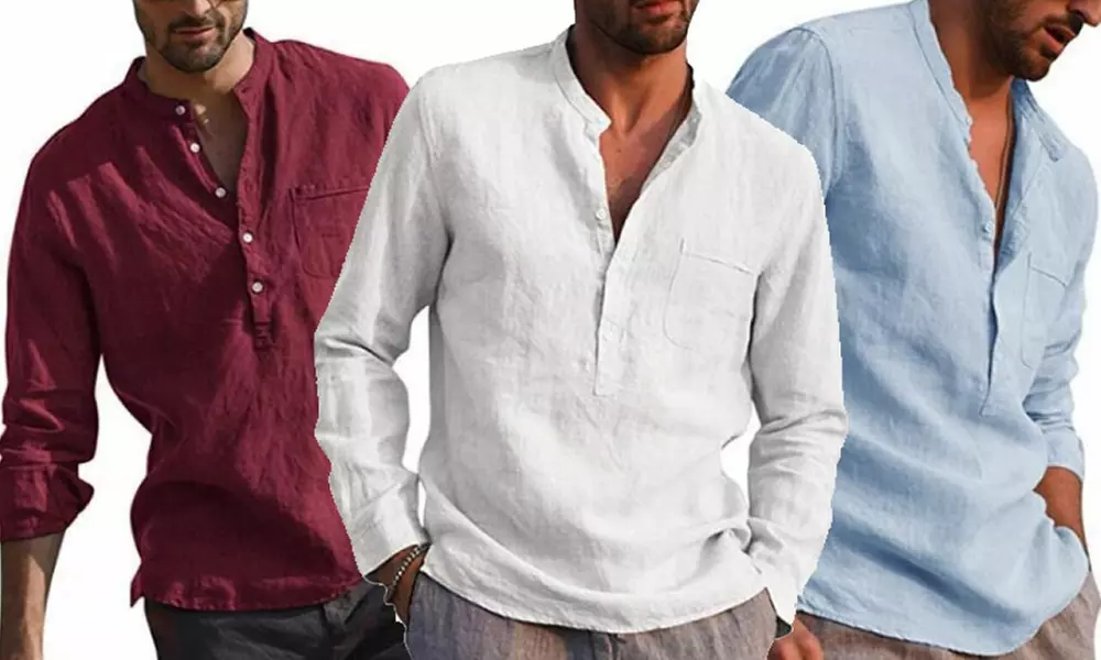 Camisa casual de manga larga con cuello en V