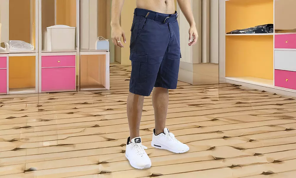 Men's 100% Cotton Slim Fitting Cargo Shorts With Belt (Sizes, 30-42)