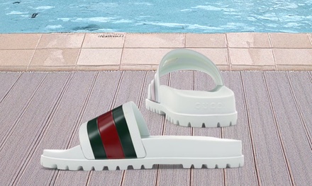 Gucci Men's Web Rubber Slide Sandals US 8 8050385109 - Stork Inc