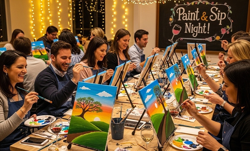 Image 1: Paint & Sip Class for One, Two, Three or Four Guests Including Canvas