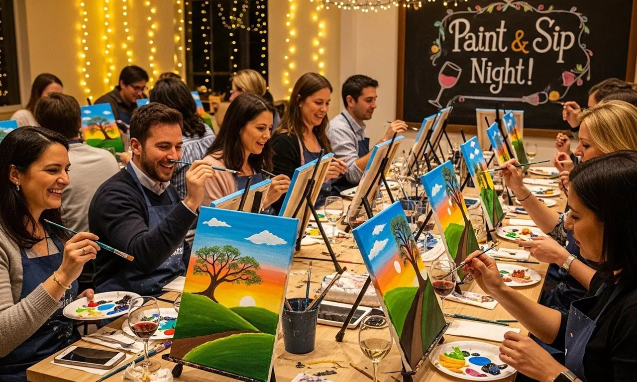 Paint & Sip Class for One, Two, Three or Four Guests Including Canvas