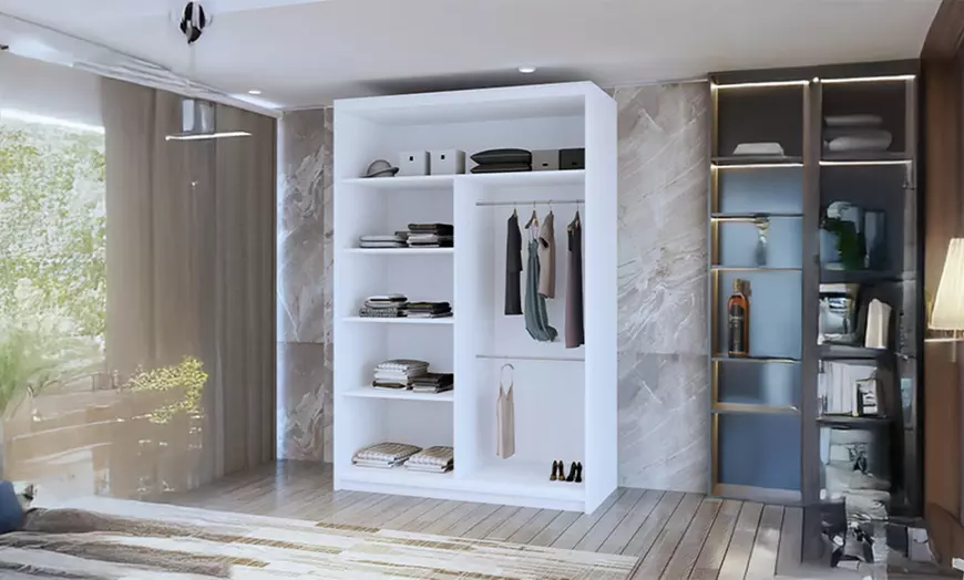 Image 8: Lima Modern Sliding Door Wardrobe with Mirror and Adjustable Shelves