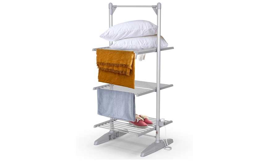 Image 1: 3-Tier Heated Clothes Airer; Compact, Lightweight and Foldable Design
