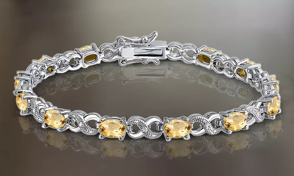 Genuine Citrine Gemstone and Diamond Accent Infinity Link Bracelet - Primary Image