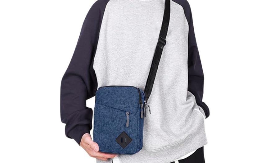 Image 19: Men's Oxford Crossbody Shoulder Bag with Adjustable Strap