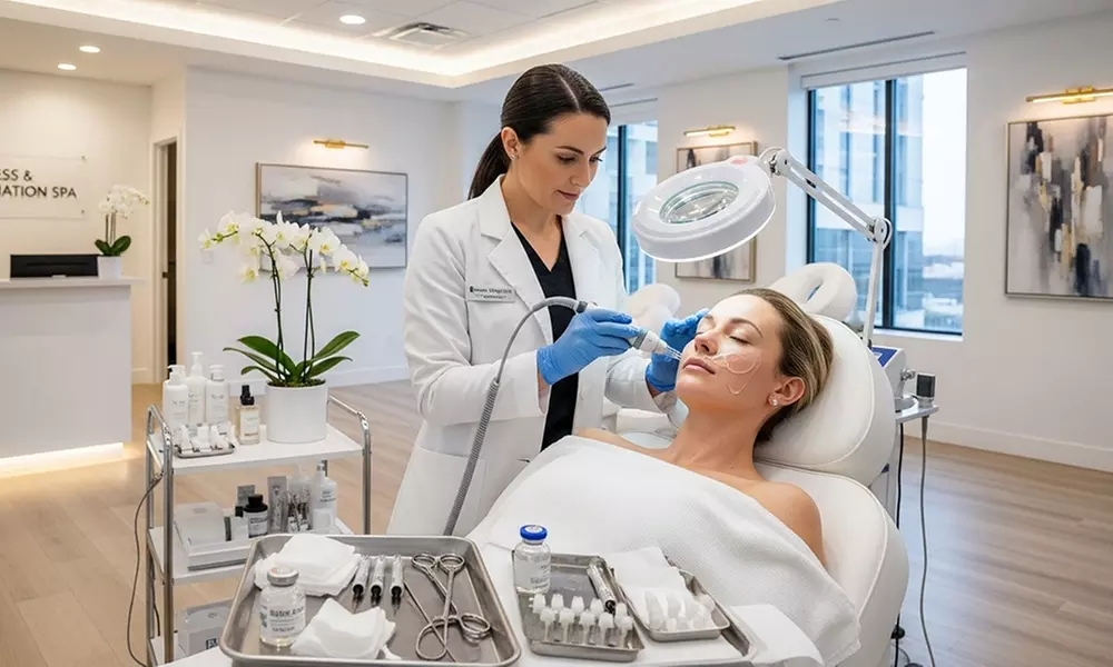 PRP Microneedling with LED Therapy for Face or Face, Neck & Chest