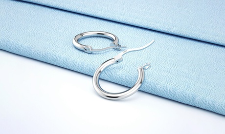 Italian Sterling Silver Small 18MM Classic Huggie Hoop Earrings 18mm Silver Sterling Silver