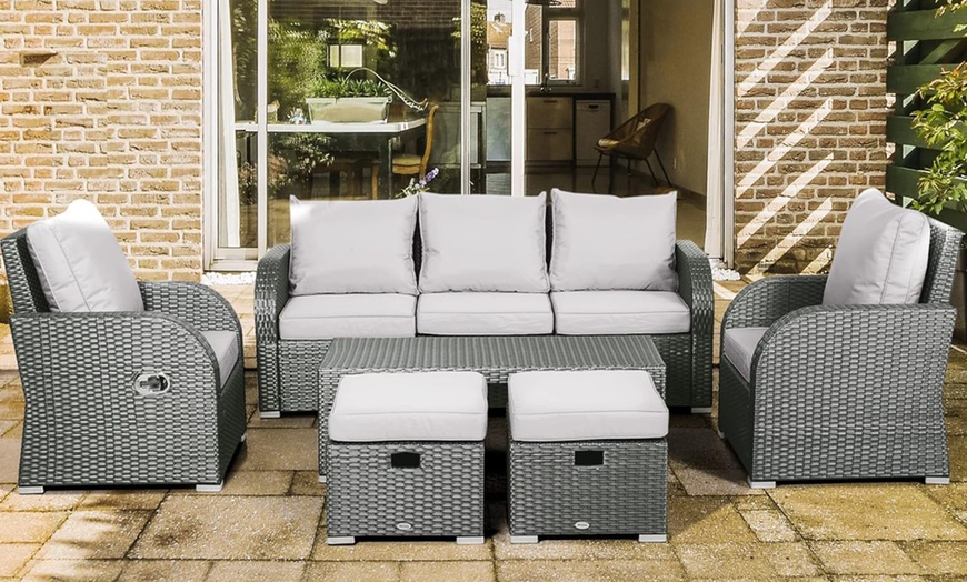 Image 1: Outsunny Seven-Seater Rattan-Effect Recliner Furniture Set