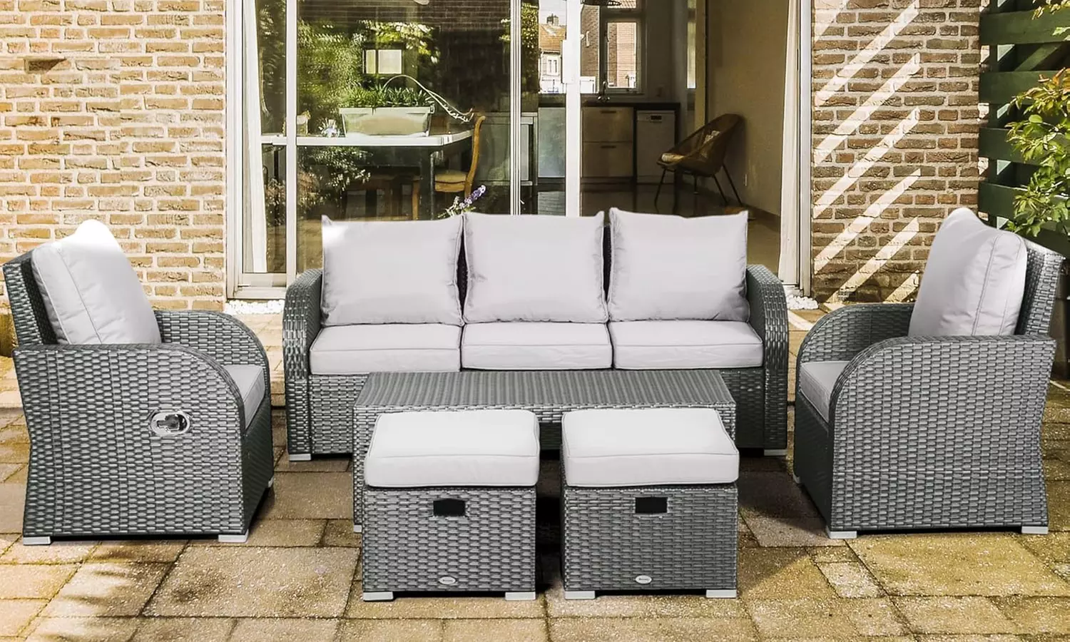 Outsunny Seven-Seater Rattan-Effect Recliner Furniture Set - Primary Image