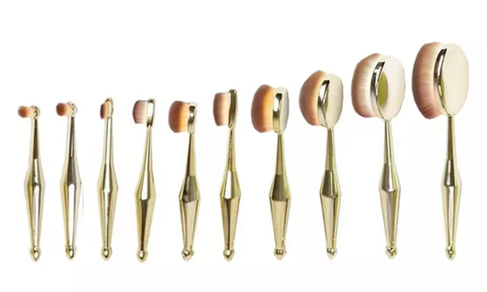Professional Oval Kabuki Cosmetic Makeup Brushes Set - 10 Pieces