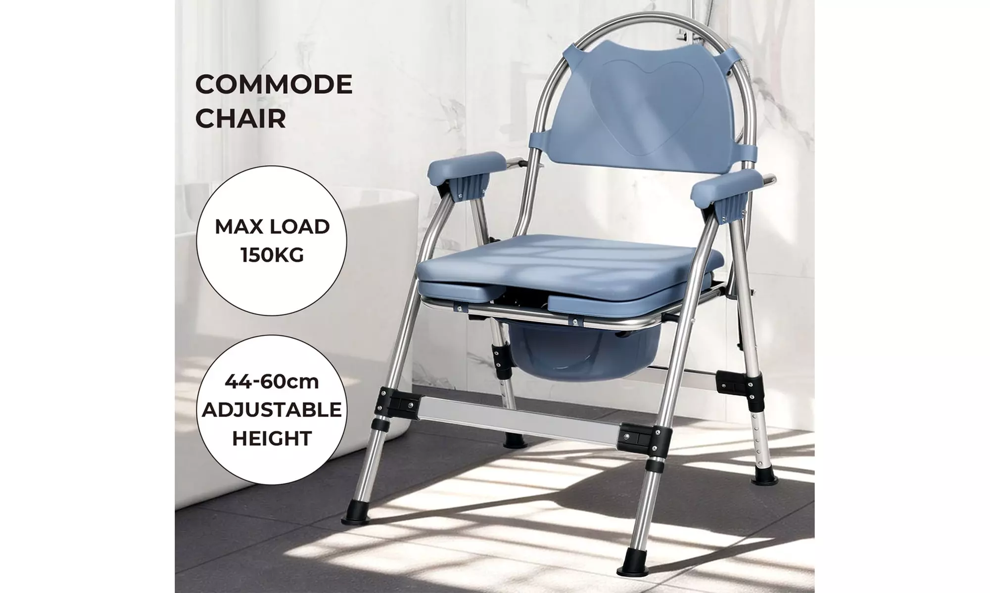 Levede Folding Commode Chair - Adjustable Bedside Toilet Chair