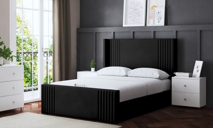 Image 7: DS Living Elara Winged Panel Bed With Ottoman Gas Lift