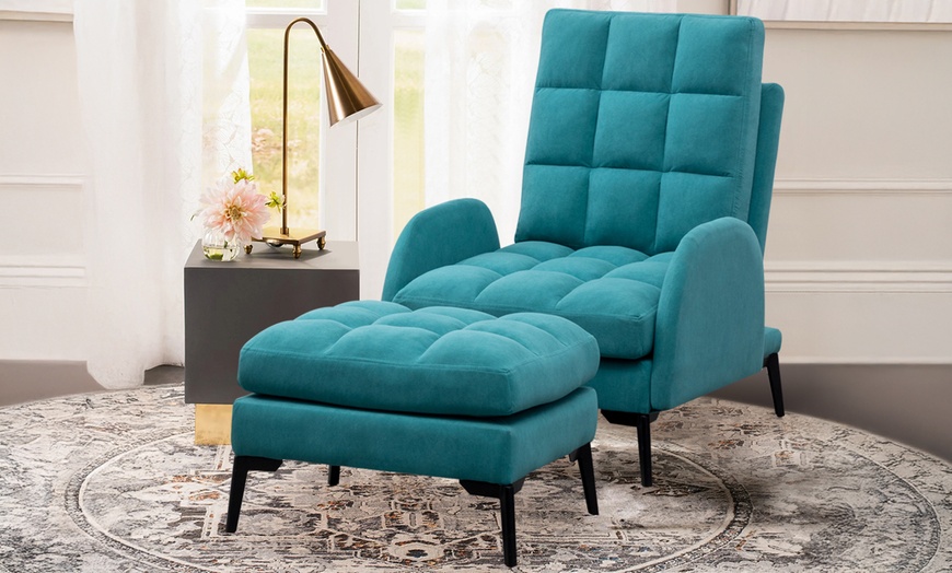 Image 4: Velvet High Back Leisure Recliner Armchair and Footstool Set 