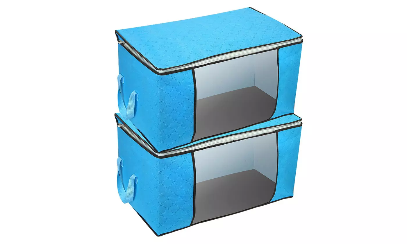 NewHome 90L Foldable Clothes Storage Bags with Window Closet Organizer (2-Pack)