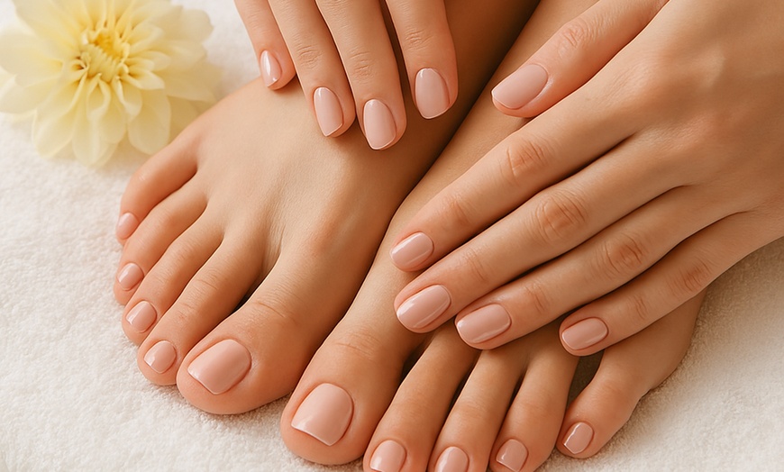 Image 1: Pamper with 1, Sessions Gloss & Go Signature Gel Manicure + Classic Solo Revival Pedicure (Up to 56%Off)