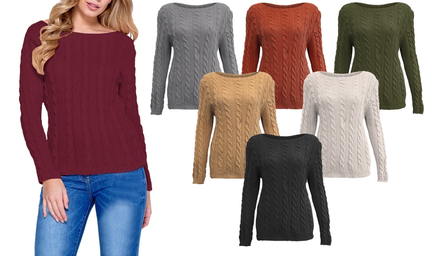 Image 1: Women's Long-Sleeved Cable Knit Jumper