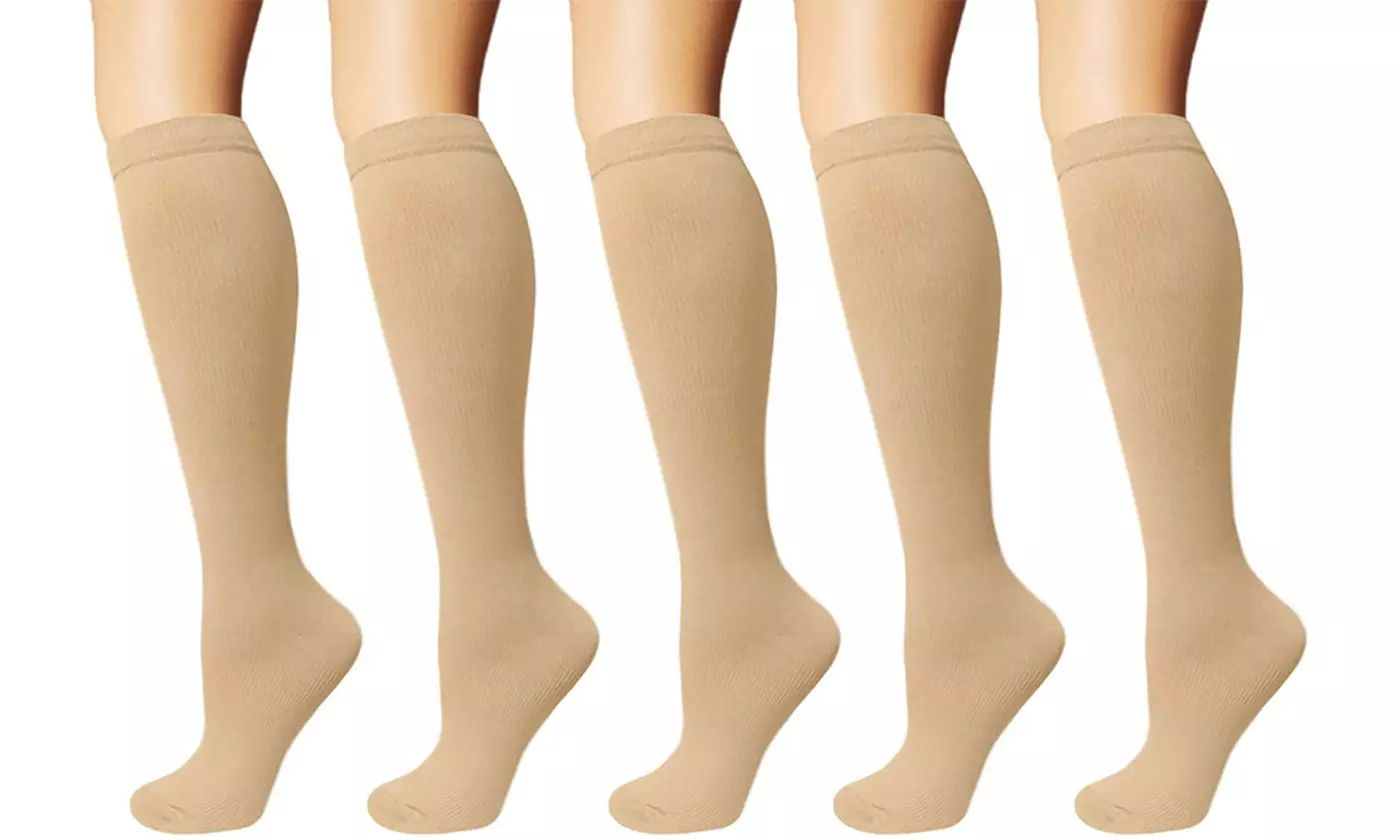 Solid Knee-High Compression Socks for Men & Women Graduated 15-20 mmHg (5-Pairs)