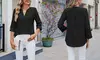 Women Dressy V Neck Ruffle 3/4 Sleeve Trendy Eyelet Blouses Loose Fit Tunic