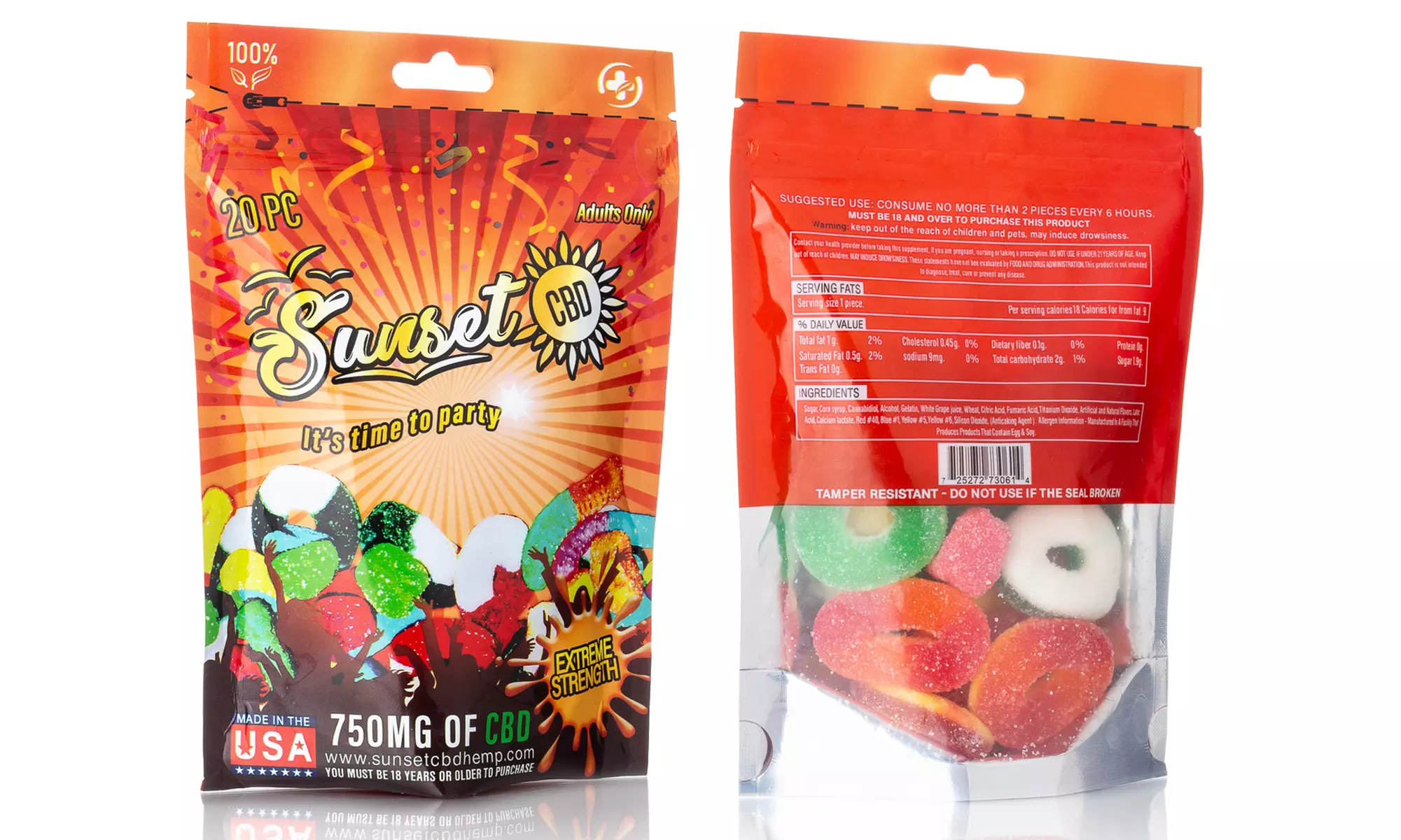 Organic CBD-Infused 750mg Gummies from Sunset CBD (1- or 2-Pack) - Primary Image