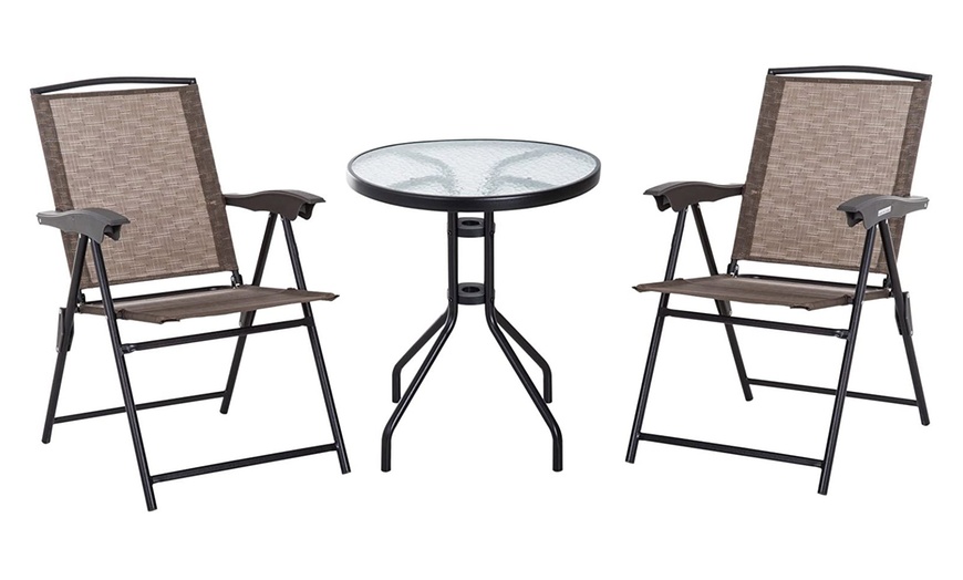 Image 7: Outsunny Three-Piece Outdoor Bistro Table and Chairs Set