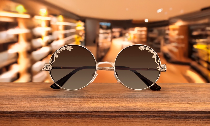 Image 1: Emblem Eyewear - Womens Flower Floral Boho Round Mirror Womens Sunglasses