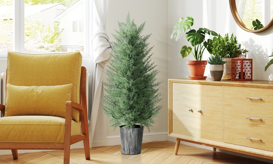 Image 4: Set of Two HomCom Artificial Cypress Trees 