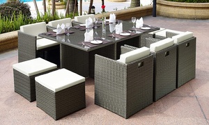 11-Piece Rattan-Effect Cube Dining Set