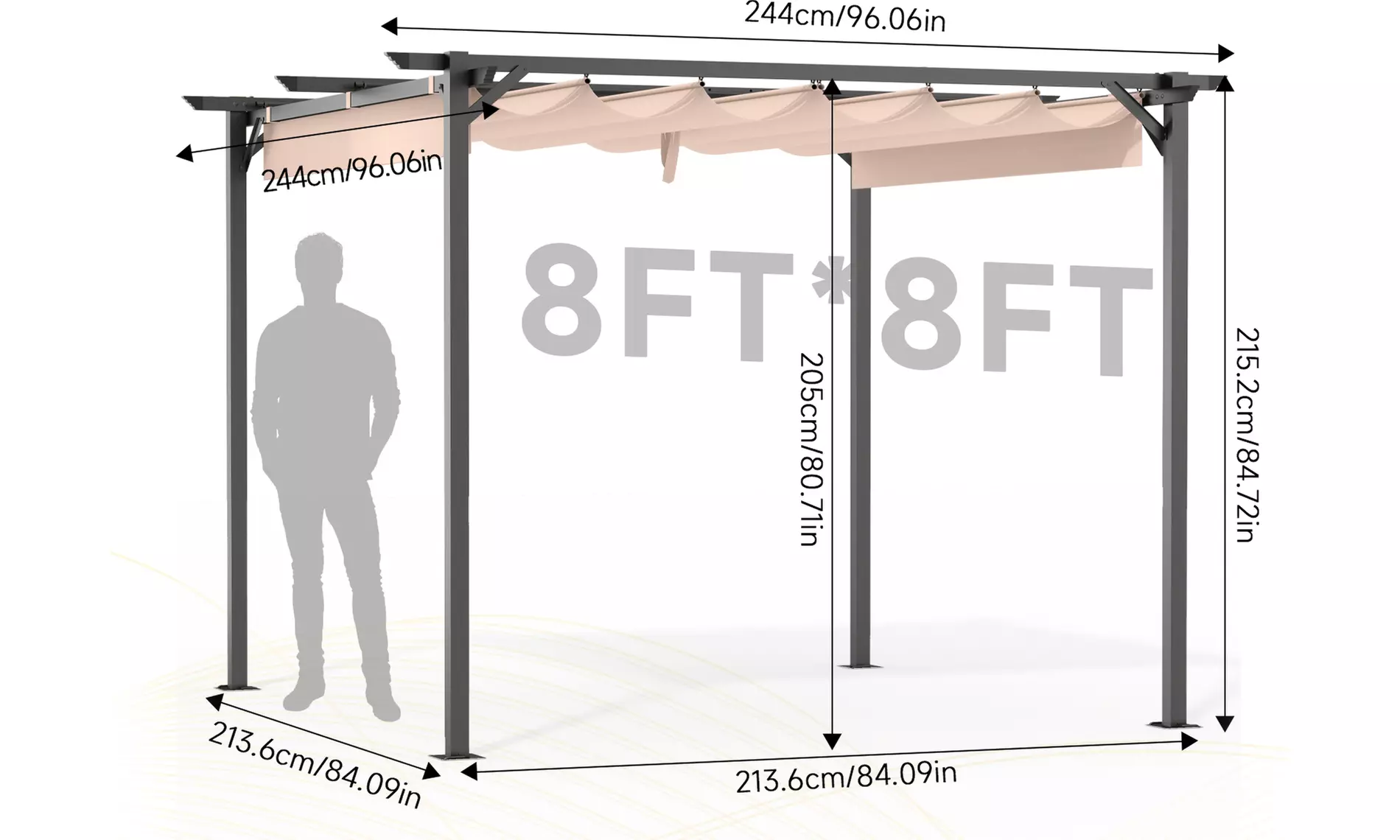 Pergola with Retractable Sun Shade Canopy