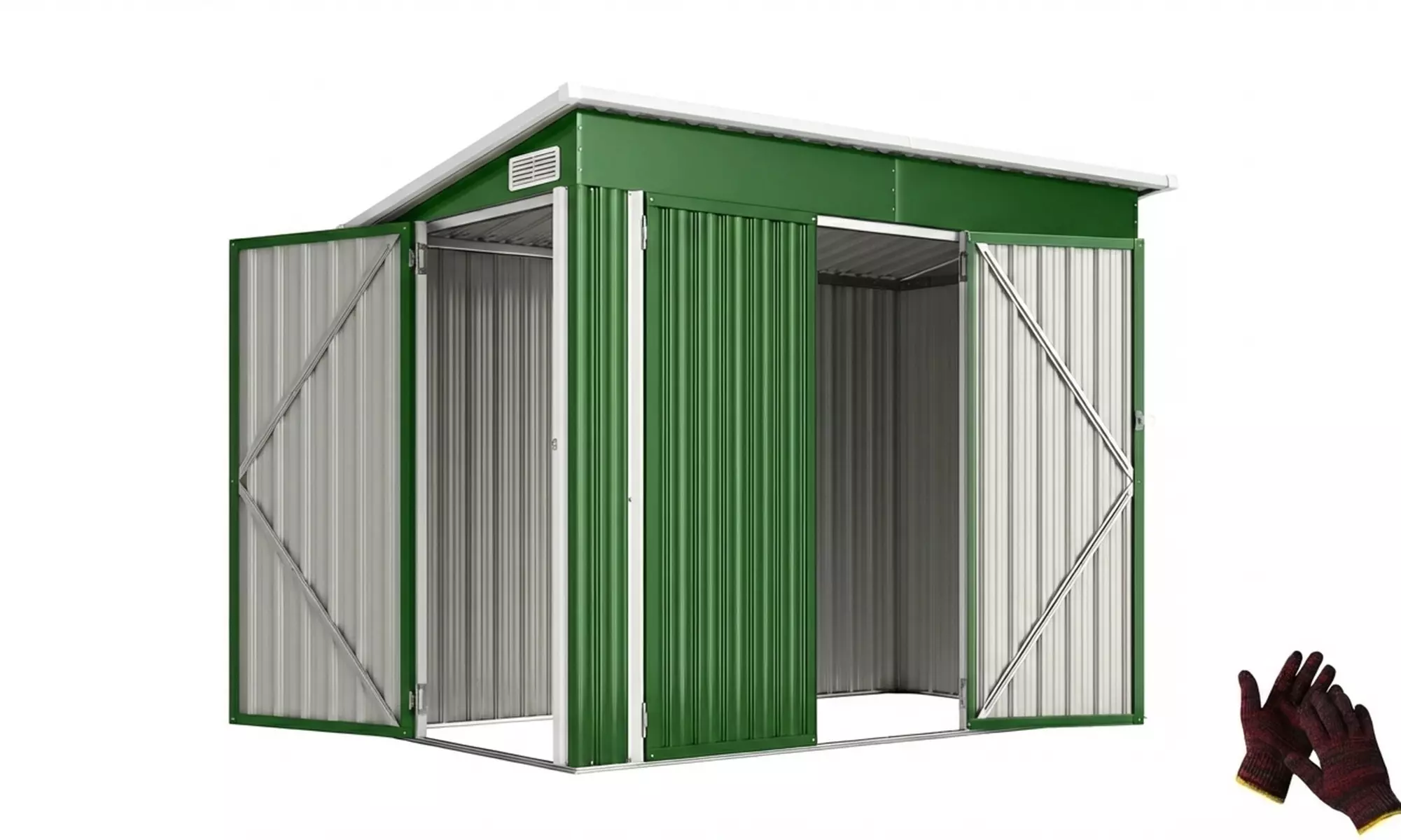 Outsunny Galvanised Steel Garden Storage Shed with Double & Side Doors