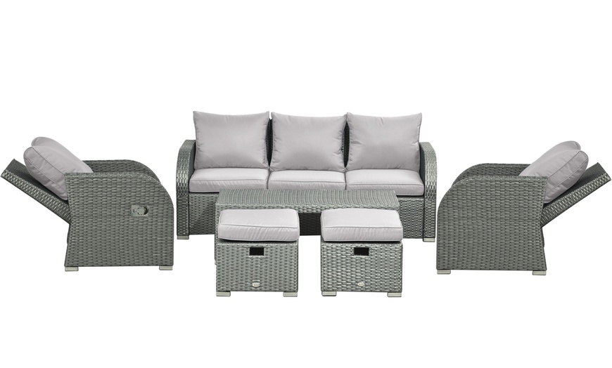 Image 3: Outsunny Seven-Seater Rattan-Effect Recliner Furniture Set