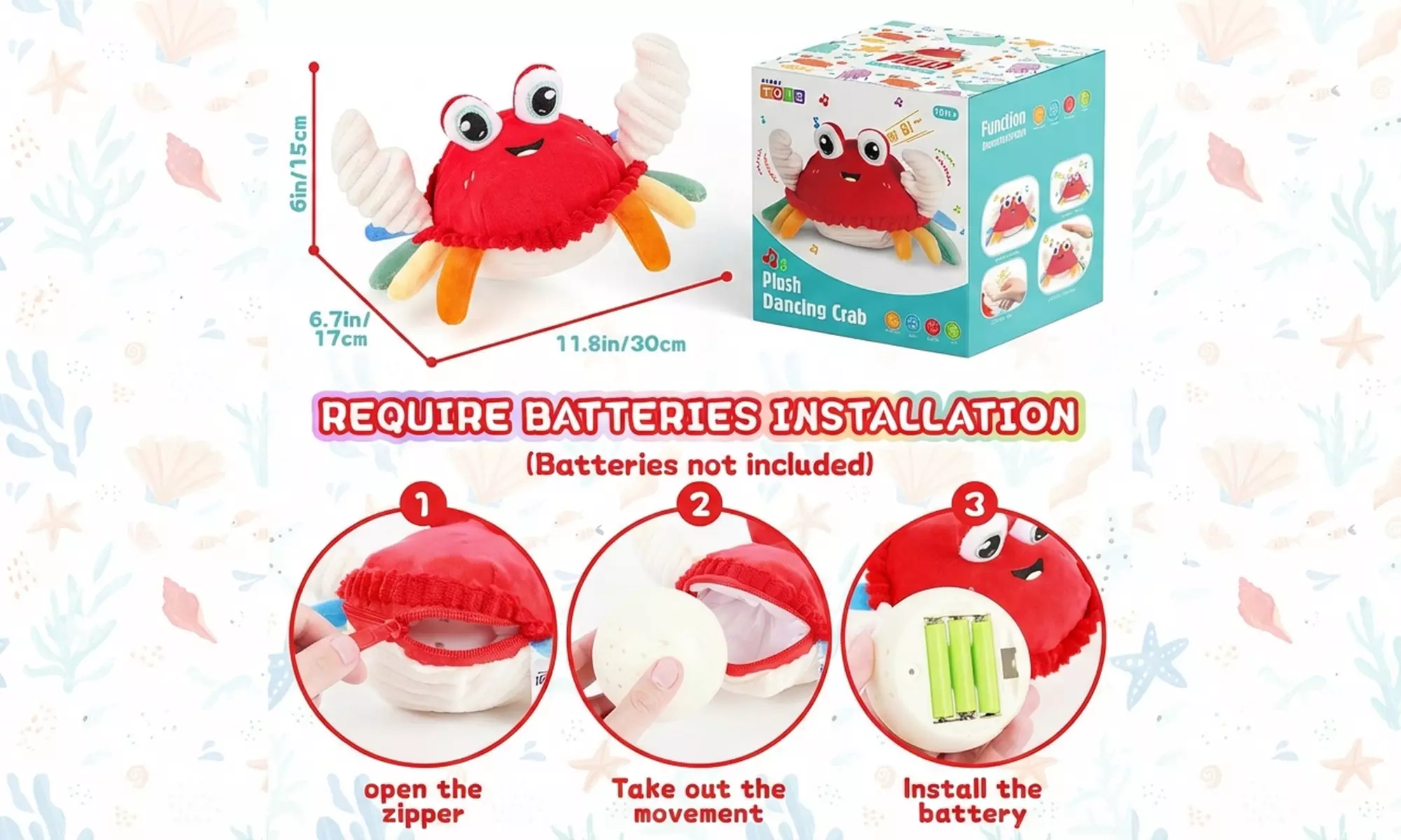 deAO Toys Plush Dancing Crab Musical Toy with Lights