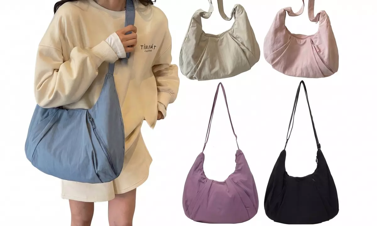 Nylon Crescent Crossbody Bag with Adjustable Strap for Women