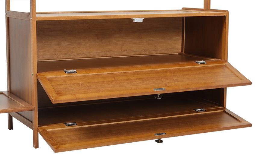 Image 10: Freestanding Bamboo Clothes Rack with Shelves for Storage