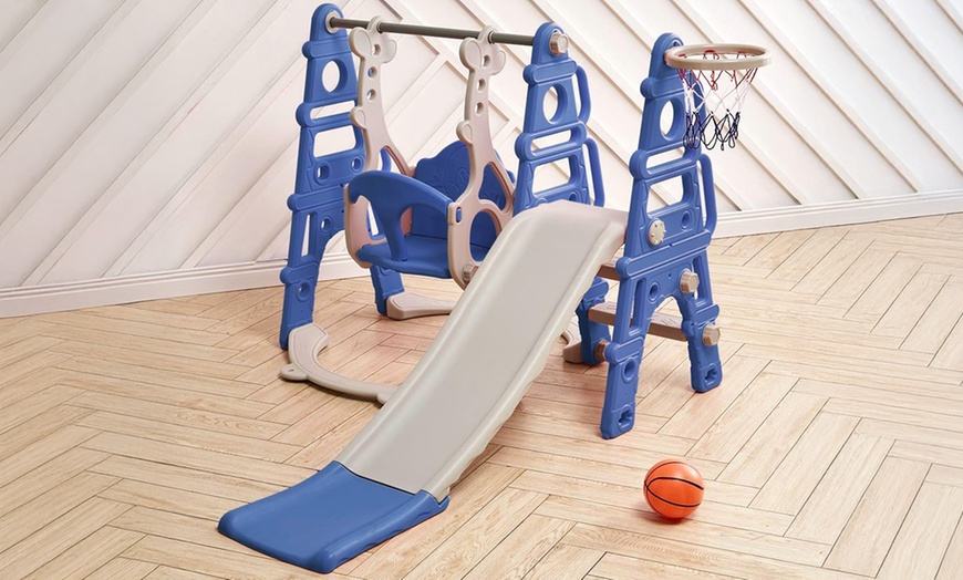 Image 1: 4-in-1 Toddler Playset with Slide, Swing, Climber and Basketball Hoop