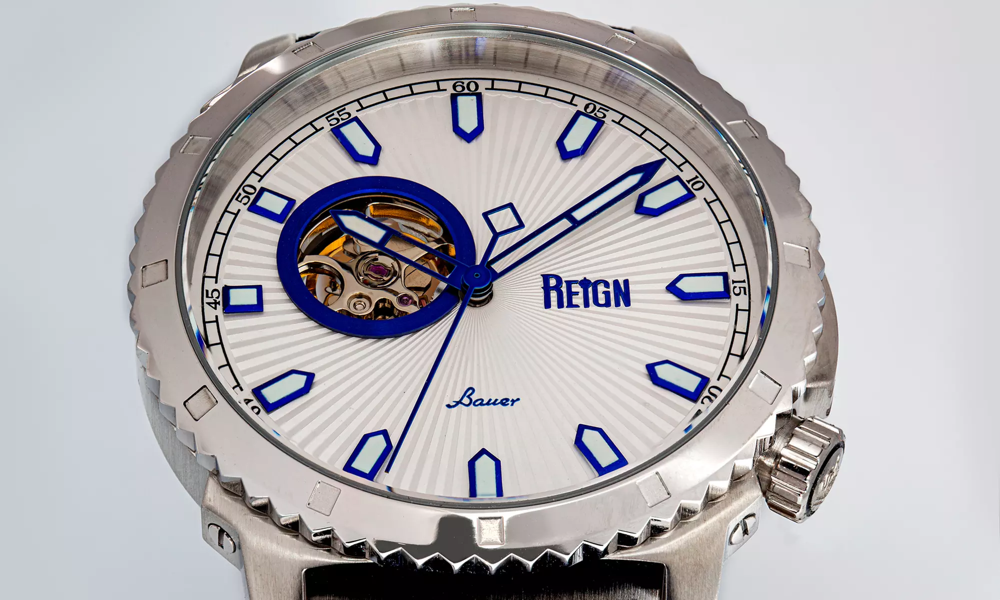 Reign Bauer Automatic Semi-Skeleton-Uhr mit Leder-Armband