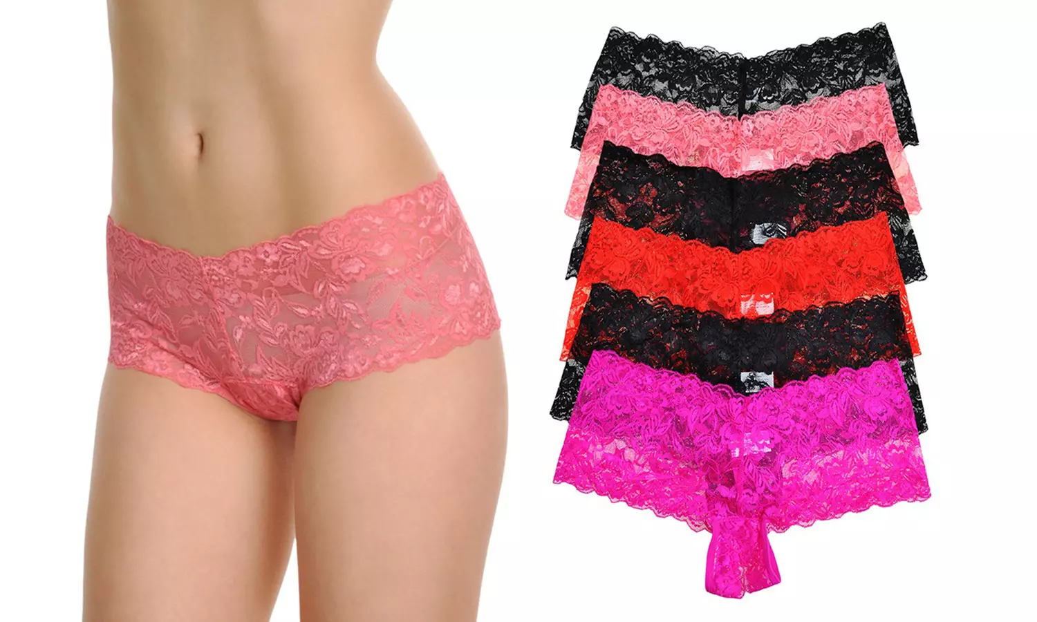 Lace Crotchless Thong or Cheeky Panties (2-Pack or 6-Pack)