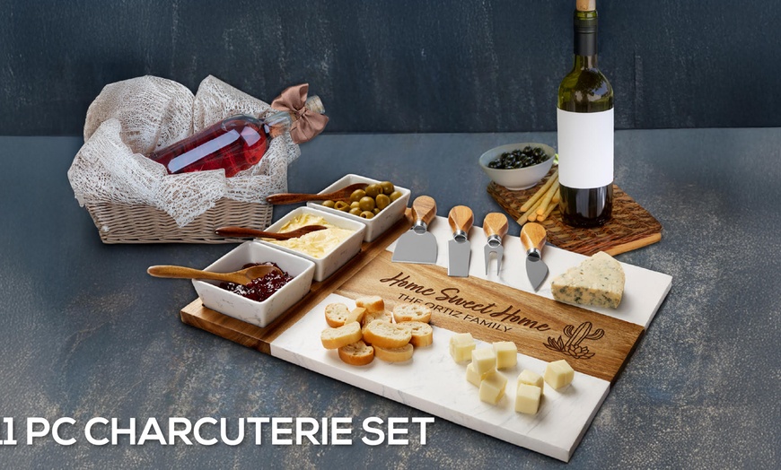 Image 18: 11pc Custom Marble Charcuterie Board + 5pc Coaster Set