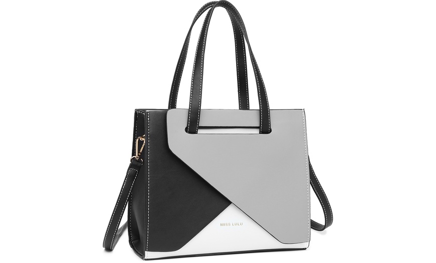 Image 2: Women PU Leather Classy Contrast Panel Shoulder Bag