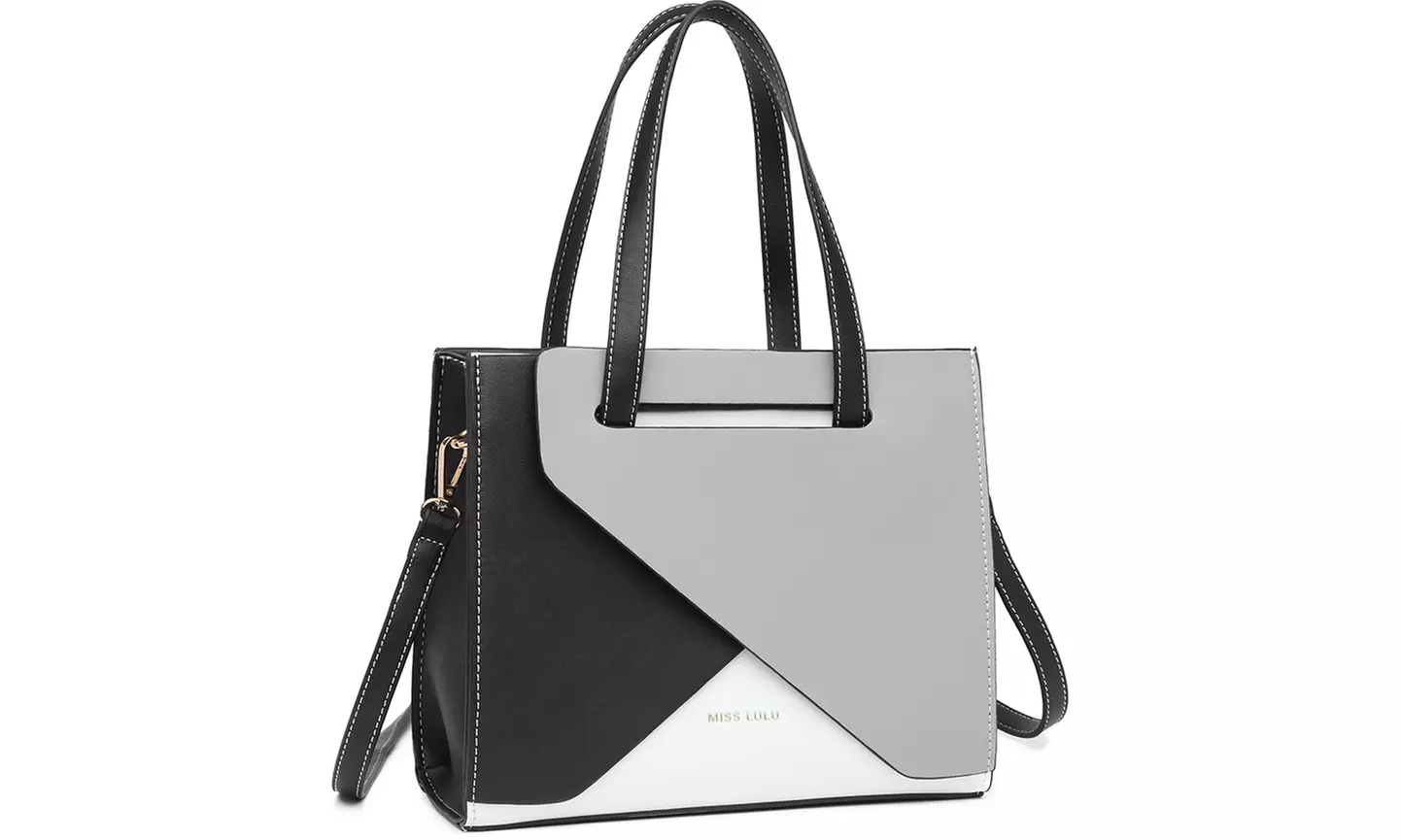 Women PU Leather Classy Contrast Panel Shoulder Bag