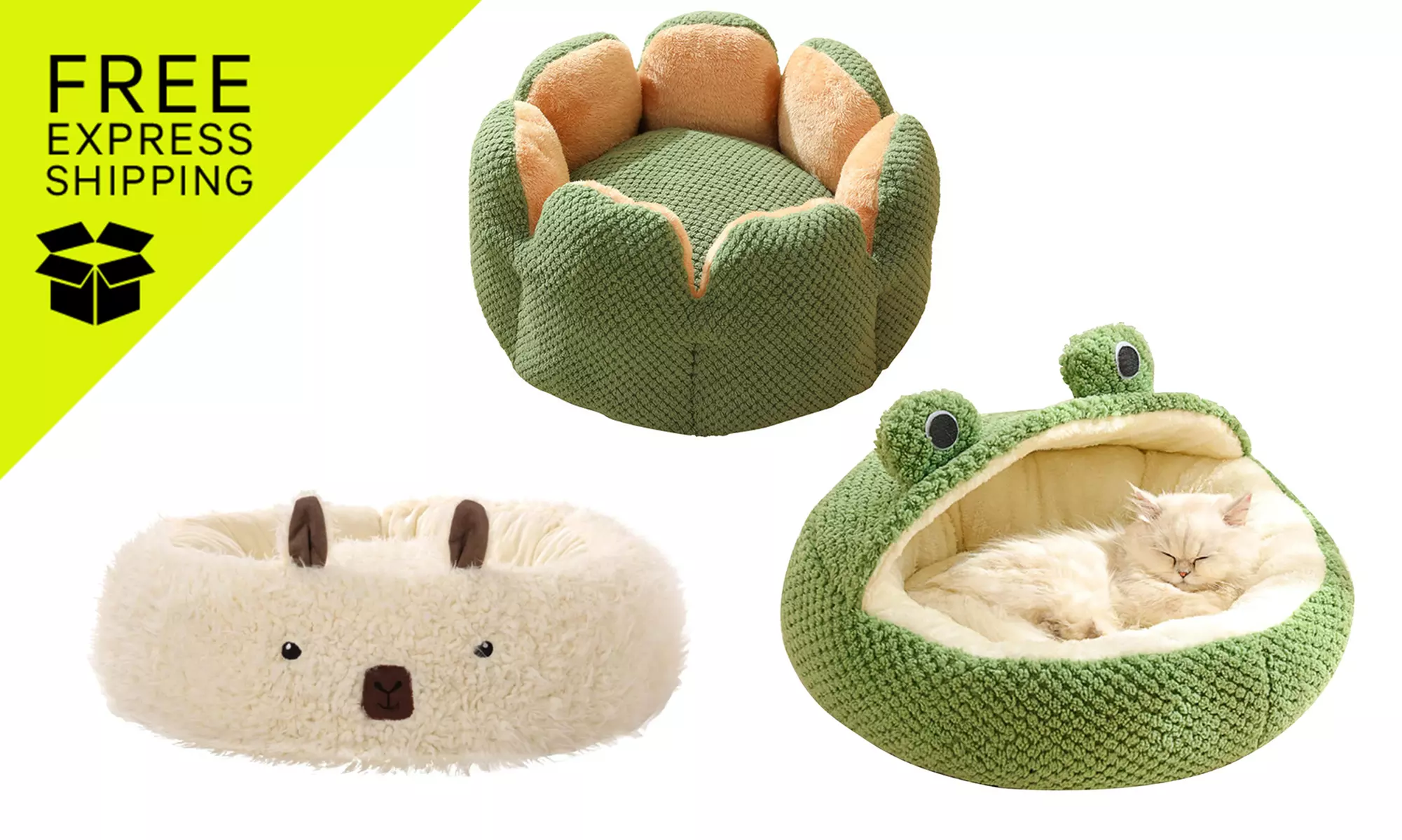 Pet Nesting Sleeping Bed - PETBED-WHT, PETBED-GRN, or PETBED-FROG